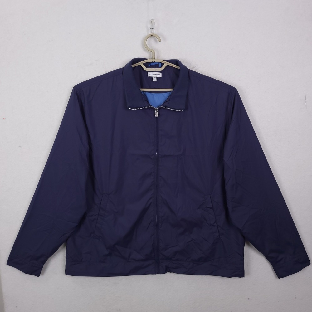 Peter Millar Windbreaker Jacket Mens XXL Navy Blue MC0Z115 Full Zip Golf Coat